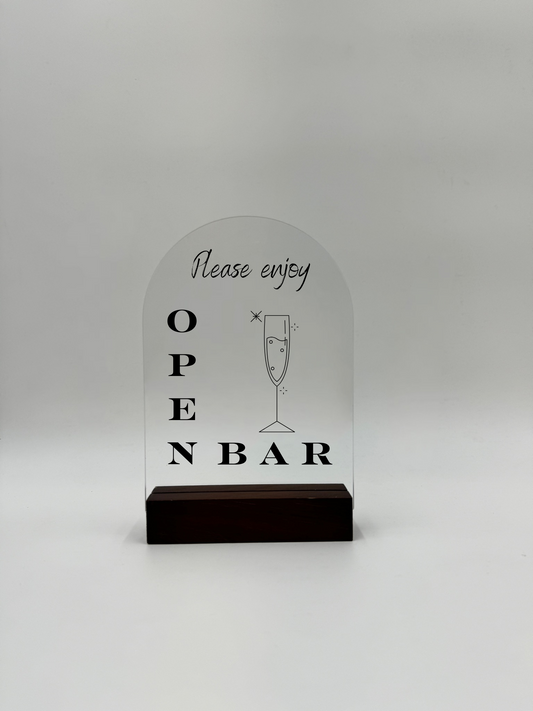 Acrylic Open Bar Menu