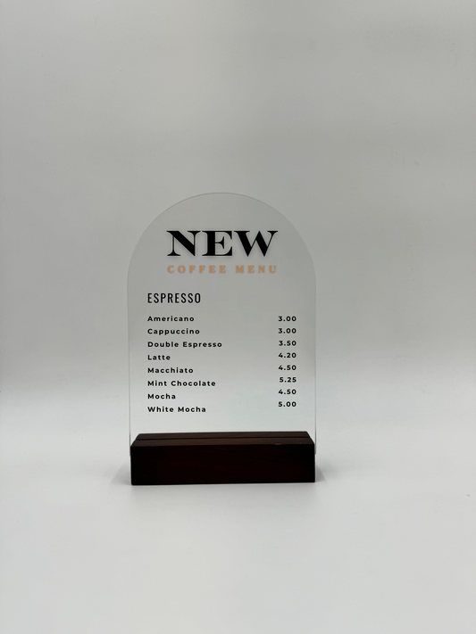 Acrylic Coffee Menu